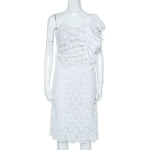 Valentino Vintage, Pre-owned, Dames, Wit, M, Tweed, Pre-owned Lace dresses