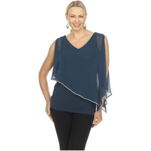 Joseph Ribkoff, Blauwe Asymmetrische Tuniek Top met Strass Blauw, Dames, Maat:6XL