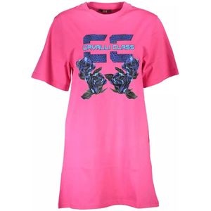 Cavalli Class, Tops, Dames, Roze, 2Xl, Katoen, Logo Print Roze Katoenen Jurk