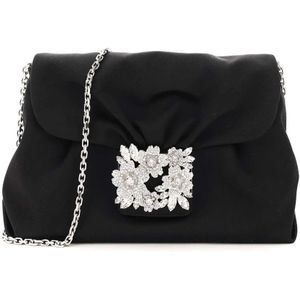 Roger Vivier, Tassen, Dames, Zwart, ONE Size, Satijn, Drapè Mini Tas met Strass Gesp