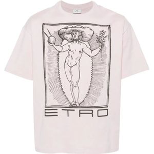 Etro, Roze Logo Print T-shirts en Polos Roze, Heren, Maat:S