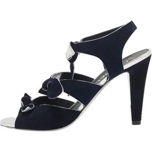 Chanel Vintage, Pre-owned, Dames, Blauw, 39 EU, Pre-owned Suede sandals