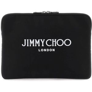 Jimmy Choo, Tassen, Dames, Zwart, ONE Size, Satijn, Logo Technische Stof Pouch