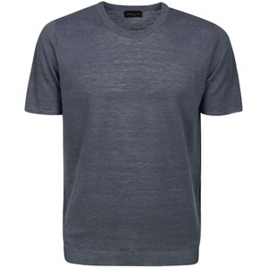 Roberto Collina, Blauw Linnen T-Shirt met Halve Mouwen Blauw, Heren, Maat:XL