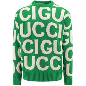 Gucci, Truien, Heren, Groen, M, Wol, Logo Wollen Trui