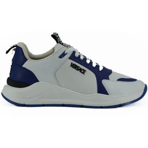 Versace, Blauw en wit kalfsleren sneakers Blauw, Heren, Maat:44 EU