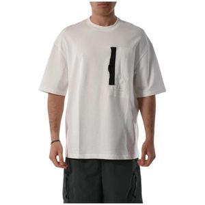 Armani Exchange, Tops, Heren, Wit, L, Katoen, Katoenen T-shirt met Voor Contrast Band