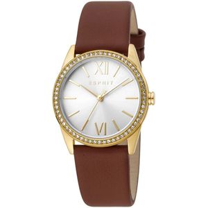 Esprit, Accessoires, Dames, Geel, ONE Size, Elegant Clara Leather Watch with Crystals