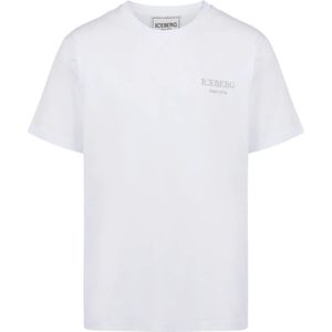 Iceberg, Tops, Heren, Wit, S, Katoen, T-shirt met geborduurd logo