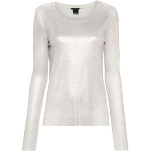 Avant Toi, Tops, Dames, Wit, S, Witte Metallic Sweater met Geribbelde Details