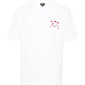 A.p.c., Witte Logo Print T-shirts en Polos Wit, Heren, Maat:XS