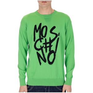 Moschino, Sweatshirts & Hoodies, Heren, Groen, M, Katoen, Gebreide Logo Trui