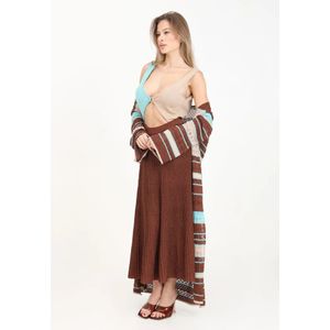 Akep, Truien, Dames, Bruin, S, Polyester, Bruine Gestreepte Maxi Kimono Jas