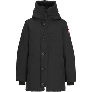 Canada Goose, Jassen, Heren, Zwart, M, Zwarte donsjas met capuchon en zakken