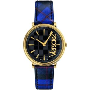 Versace, Accessoires, Dames, Veelkleurig, ONE Size, V-Circle The Clans Horloge Blauw Goud