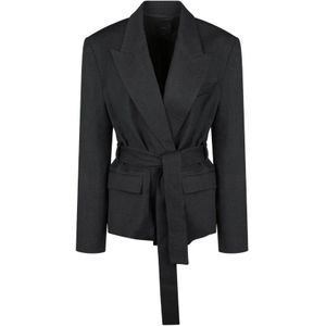 Pinko, Jassen, Dames, Grijs, M, Wol, Grijze Flanellen Klassieke Blazer met Riem