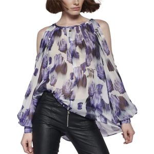 John Richmond, Semi-transparante zijden blouse Paars, Dames, Maat:L