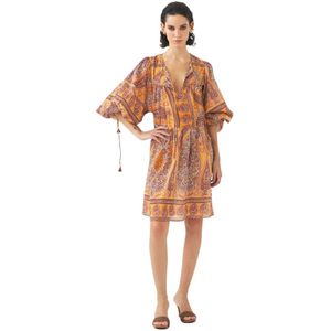 Antik Batik, Kleedjes, Dames, Oranje, S, Katoen, Print mini jurk Tajar