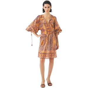 Antik Batik, Kleedjes, Dames, Oranje, L, Katoen, Print mini jurk Tajar