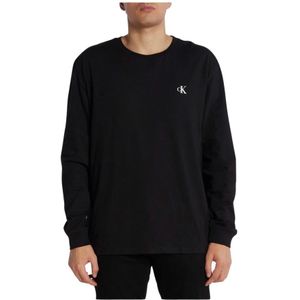 Calvin Klein, Sweatshirts & Hoodies, Heren, Zwart, L, Katoen, Bedrukt T-shirt met lange mouwen