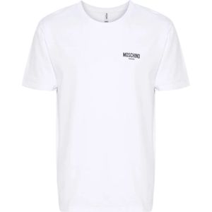 Moschino, Tops, Heren, Wit, S, Katoen, Logo Print Crew Neck T-shirts en Polos