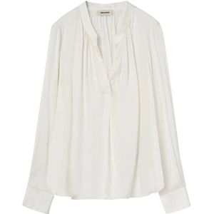 Zadig & Voltaire, Blouses & Shirts, Dames, Beige, M, Beige Shirt met Kantdetails