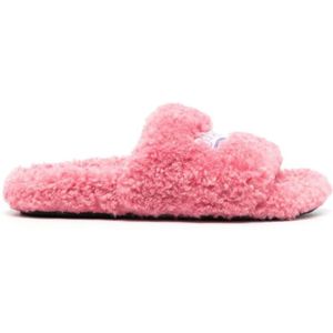 Balenciaga, Schoenen, Dames, Roze, 36 EU, Nepbont, Roze Geborduurde-Logo Nepbont Slippers