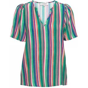 &Co Woman, Blouses & Shirts, Dames, Veelkleurig, S, Gestreepte V-hals Top Groen Multi