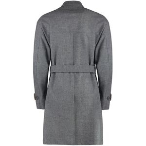 Hugo Boss, Mantels, Heren, Grijs, L, Wol, Klassieke Flanellen Trenchcoat