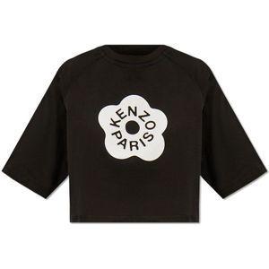 Kenzo, T-shirt met logo Zwart, Dames, Maat:XS