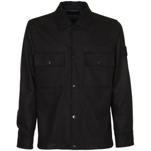 Stone Island, Jassen, Heren, Blauw, M, Blauwe Overshirt met Knopen