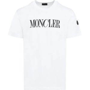 Moncler, Tops, Heren, Wit, M, Katoen, Witte T-Shirt met Korte Mouwen