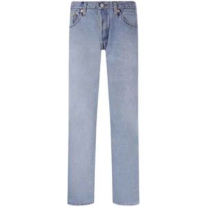 Re/Done, High-Waisted Straight-Fit Jeans in Blauw Denim met Versleten Randen Blauw, Dames, Maat:W26