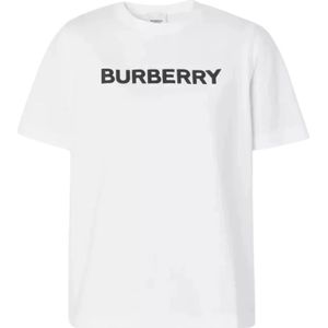 Burberry, Tops, Dames, Wit, XS, Katoen, Dames Logo Print Wit T-Shirt