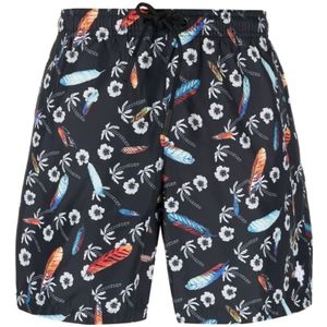 Marcelo Burlon, Zwarte Hawaii Print Zwembroek Zwart, Heren, Maat:S