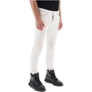 Dsquared2, Jeans, Heren, Wit, S, Denim, Verfspat Skater Jeans