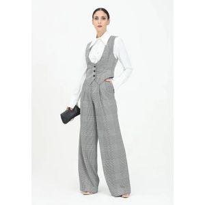 Mar De Margaritas, Broeken, Dames, Zwart, M, Elegante Zwarte Geruite Wijde Pijp Broek