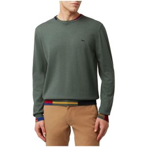 Harmont & Blaine, Katoen en wol crew-neck sweater met multicolor details Groen, Heren, Maat:2XL