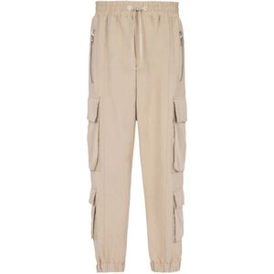 Balmain, Broeken, Heren, Beige, S, Katoen, Tapered Cargo Broek