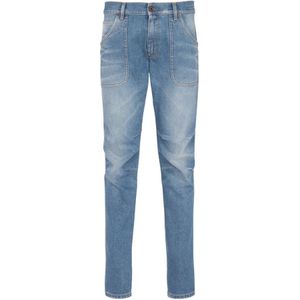 Balmain, Jeans, Heren, Blauw, W37, Denim, Slim-fit denim jeans met metalen details