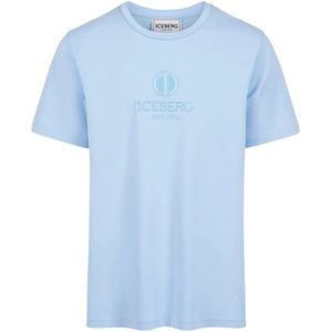 Iceberg, Tops, Heren, Blauw, L, Katoen, Logo T-shirt in Lichtblauw