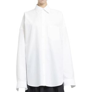 Balenciaga, Blouses & Shirts, Dames, Wit, S, Katoen, Witte Oversized Logo Zakshirt