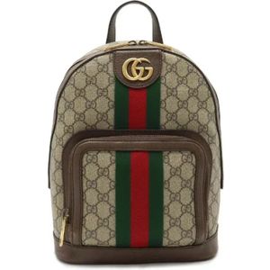 Gucci Vintage, Pre-owned, Dames, Beige, ONE Size, Katoen, Pre-owned Canvas backpacks