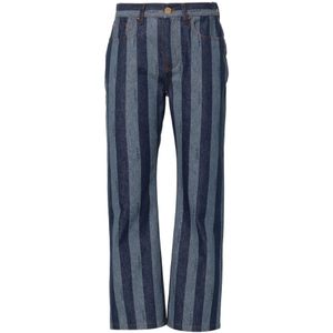 Fendi, Jeans, Dames, Blauw, M, Denim, Blauwe Gestreepte Denim Jeans