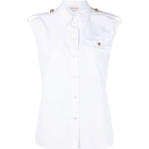 Alexander McQueen, Tops, Dames, Wit, S, Katoen, Witte Militair-geïnspireerde Mouwloze Shirt