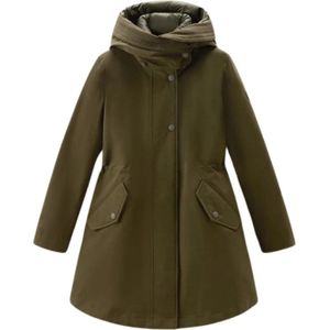 Woolrich, Mantels, Dames, Groen, S, Groene jassen met afneembare gewatteerde binnenjas