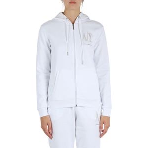 Armani Exchange, Sweatshirts & Hoodies, Dames, Wit, S, Katoen, Hoodie met rits in katoenen fleece