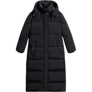 Woolrich, Mantels, Dames, Zwart, XL, Zwarte Lange Parka voor Vrouwen