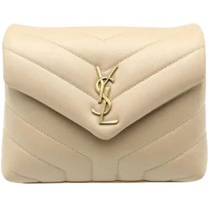 Saint Laurent Vintage, Pre-owned, Dames, Beige, ONE Size, Leer, Beige Leren Chevron Toy Loulou Schoudertas