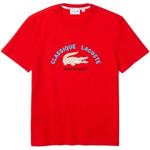 Lacoste, Tops, Heren, Rood, S, Katoen, Franse biologische rode geborduurde T-shirts